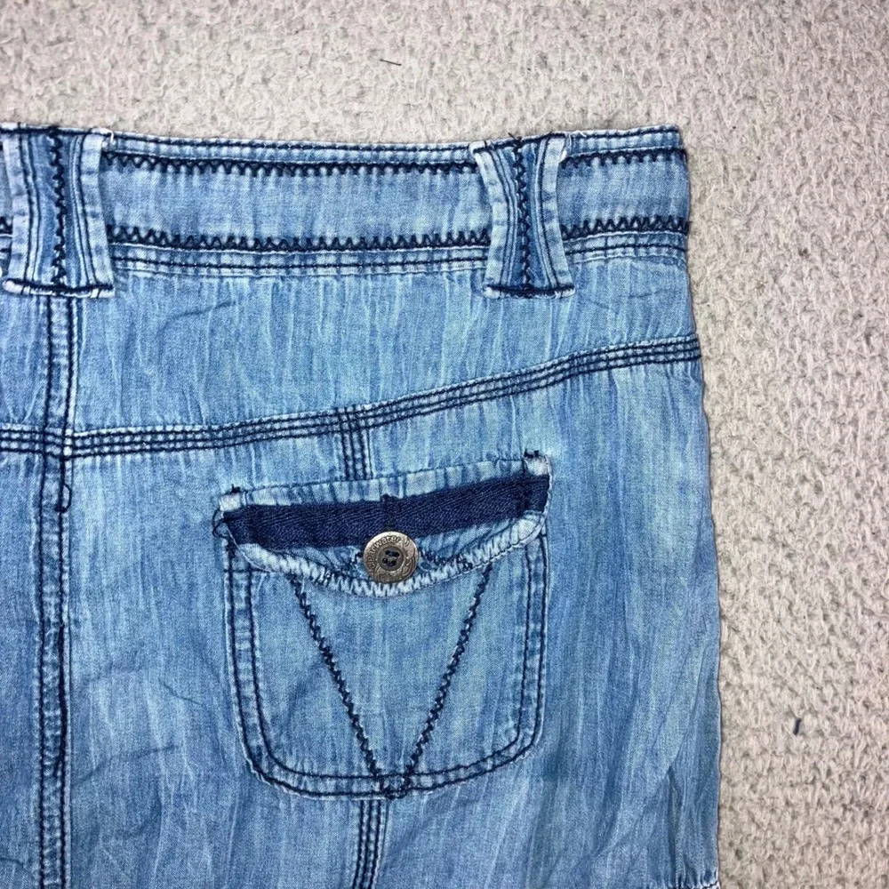 Vtg Denim Mini Skirt Women 32 Blue Contrast Stitch Paneled Y2K Boho 90s Festival